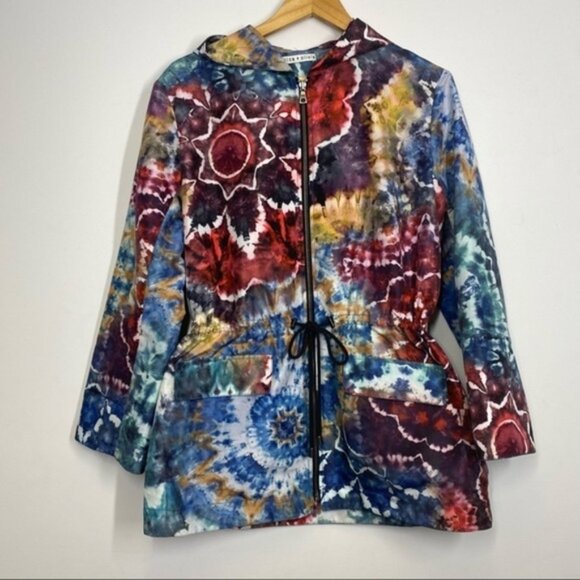 Alice‎ + Olivia Tie Dye Print Rain Jacket Multicolor Women Size Small - Picture 3 of 8
